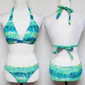 VINTAGE Surf Side Blue Tie-Dye Halter Bikini